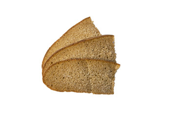 Two slices of rye bread on a white