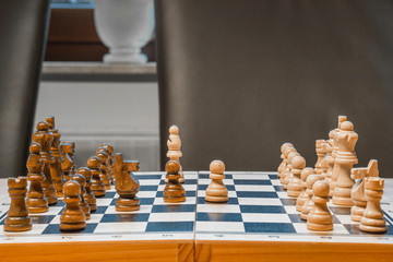 black and white chessboard with chessmen (game)