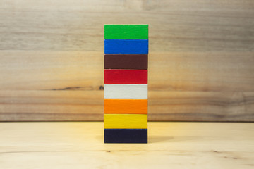 colorful building or architecture out of wooden toy blocks