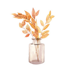 Watercolor autumn bouquet. Yellow leaves decor isolated on white background. Seasonal illustration © ldinka