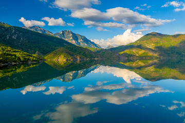 The Stunning Lakes of Albania. Aerial view.