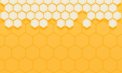 Abstract Honeycomb with hexagon grid cells on yellow background vector.
