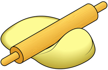 Baking concept: rolling out pastry dough with a rolling pin.