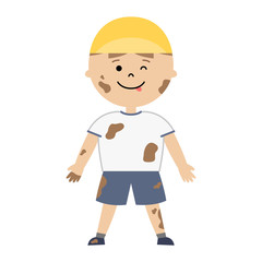 体操服を着た泥だらけの男の子のイラスト　(全身)