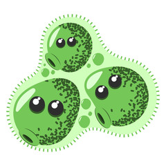 Funny and cute virus, bacteria, germ cartoon character. Microbe and pathogen microorganism isolated on white background.