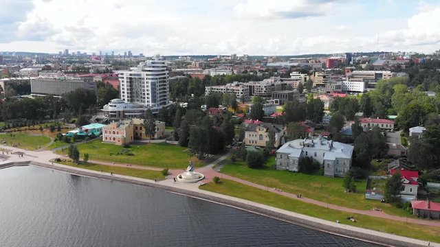 Onega lake embankment Petrozavodsk City (Republic of Karelia Russia) aerial view