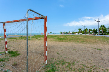 Fototapeta na wymiar Beach soccer stadium on the shores of the Black Sea in Anaklia