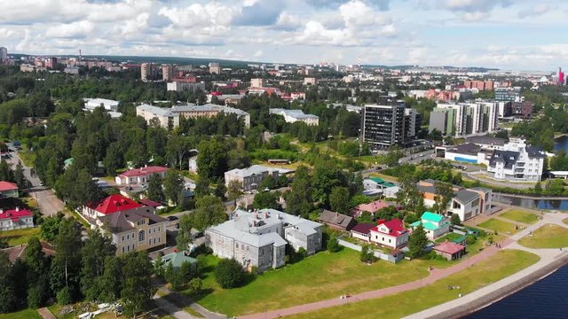 Onega lake embankment Petrozavodsk City (Republic of Karelia Russia) aerial view