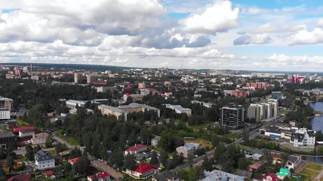 Onega lake embankment Petrozavodsk City (Republic of Karelia Russia) aerial view