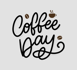 International Coffee Day lettering with coffee beans. Vector illustration