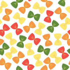 Farfalle seamless pattern with colorful line icons. Italian pasta.