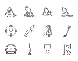 Vacuum cleaner line icons set. Vector illustration different types hoover.
