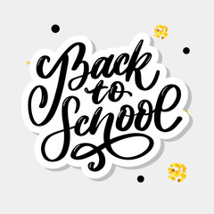 Welcome back to school hand brush lettering, on notepad crumpled paper background, with black thick backdrop. Vector illustration.