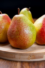 Fresh ripe red yellow forelle pears fruit from Germany