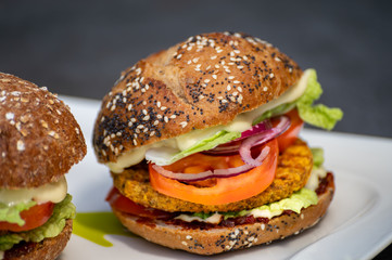 Fresh tasty meat free vegetarian burger made from high quality organic ingredients
