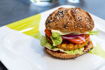Fresh tasty meat free vegetarian burger made from high quality organic ingredients