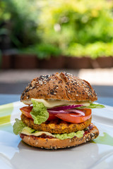 Fresh tasty meat free vegetarian burger made from high quality organic ingredients