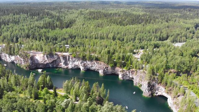 Marble quarry Ruskeala mountain park (Republic of Karelia, Russia) aerial view