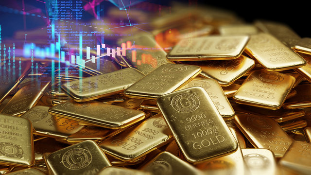 stack of  shiny gold bars on financial gold price graph  3d illustration