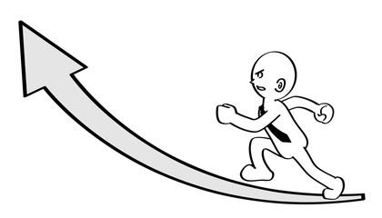 Businessman running. Arrow pointing up. A growing person.
