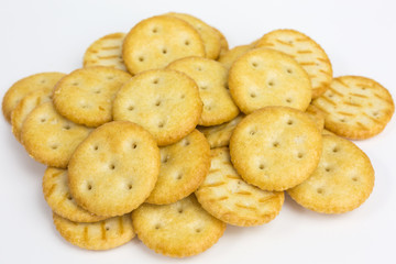 heap of round small crunchy cracker with salt