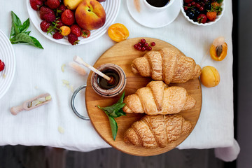 Continental breakfast table served with traditional French croissant,