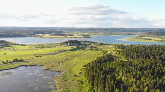 Sortavala town Lake River (Republic of Karelia Russia) aerial view drone footage