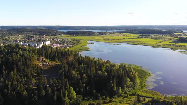 Sortavala town Lake River (Republic of Karelia Russia) aerial view drone footage