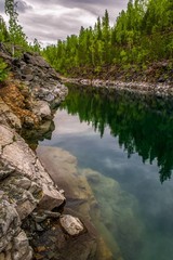 small lake in the rocks in the forest