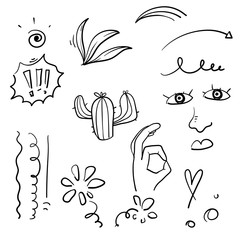 Big set of hand drawn various shapes and doodle objects. Abstract vector illustration. doodle style