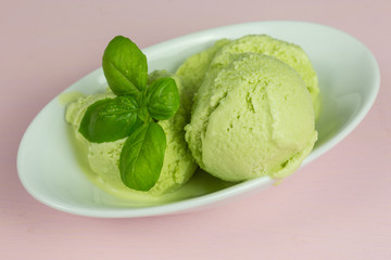 fresh green basil ice cream scoops