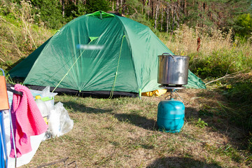 touristic tent in a forest