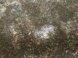 The cement floor has There are dirt stains From trapped water, blur background