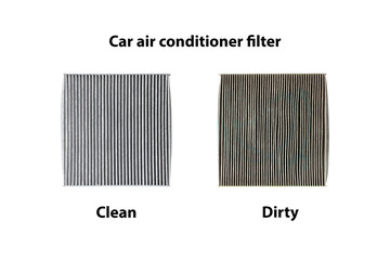 Car air conditioner filter isolated with clean and dirty on white background with clipping path