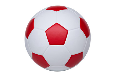 Red and white soccer ball, football isolate on white background