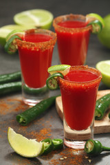 Shots with sangrita - traditional Mexican cocktail
