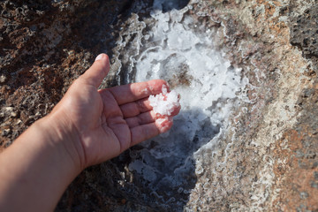 The puddles on the shore dry up, leaving only sea salt.