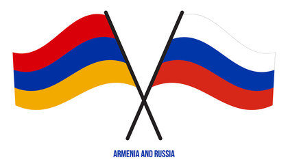Armenia and Russia Flags Crossed And Waving Flat Style. Official Proportion. Correct Colors.