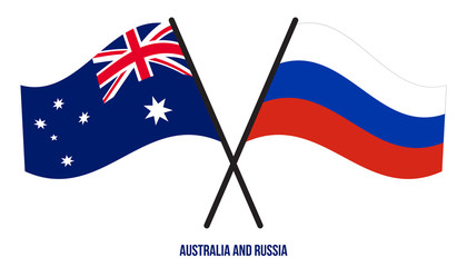 Australia and Russia Flags Crossed And Waving Flat Style. Official Proportion. Correct Colors.