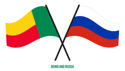Benin and Russia Flags Crossed And Waving Flat Style. Official Proportion. Correct Colors.