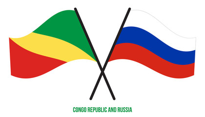 Congo Republic and Russia Flags Crossed And Waving Flat Style. Official Proportion. Correct Colors.