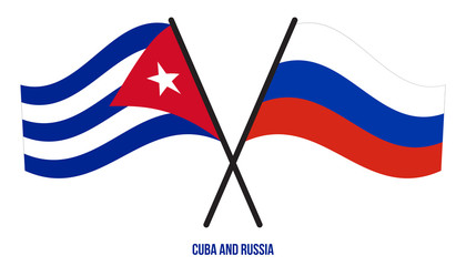 Cuba and Russia Flags Crossed And Waving Flat Style. Official Proportion. Correct Colors.
