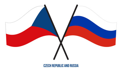 Czech Republic and Russia Flags Crossed And Waving Flat Style. Official Proportion. Correct Colors.