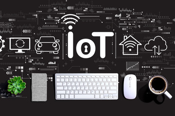 IoT theme with a computer keyboard and a mouse