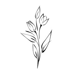 ornament 1263. two stylized flower buds on stems with pointed leaves in black lines on a white background