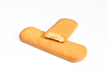 One and a half stick biscuit isolated on white background. Crunchy snack
