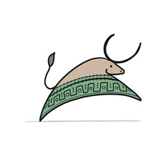 Funny sketch bull. Lunar horoscope sign. Happy new year 2021. Bull, ox, cow. Template for your design - poster, card, invitation