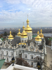 Golden cupolas with crosses of St. Michael's Cathedralin Kiev , Ukraine