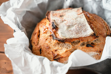 Sourdough artisan bread loaf of traditional Homemade rye starter