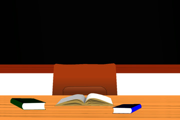 illustration of a realistic chalkboard and desk template for school